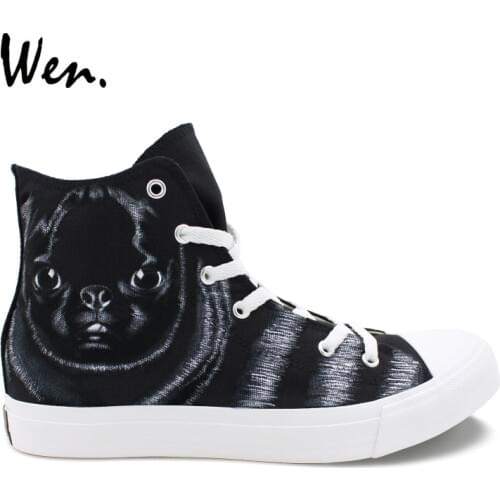 Wen Original Design SharPei Black Pet Dog Hand Painted Custom Sneakers Canvas Skateboarding Shoes for Boys Girls High Tops