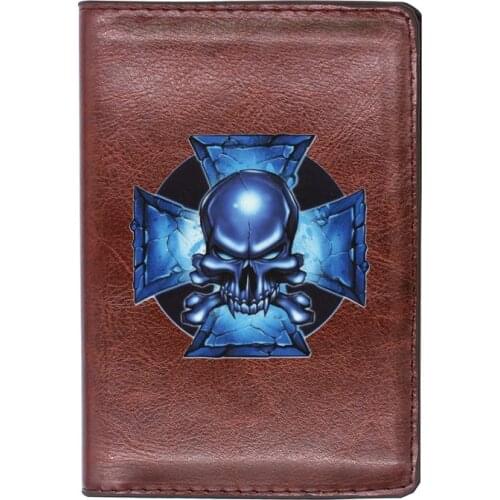 Vintage Mysterious Blue Skull Cross Printing Travel Passport Cover ID Credit Card Holder Case