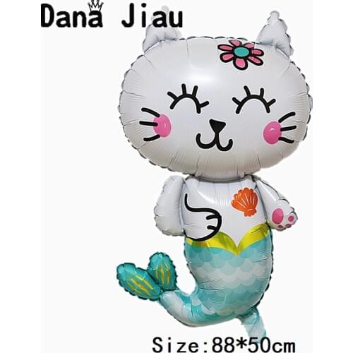 High-quality 88*50cm Cat fish mermaid foil Balloons Birthday party Baby shower Decorations animal Balloon holiday party cartoon