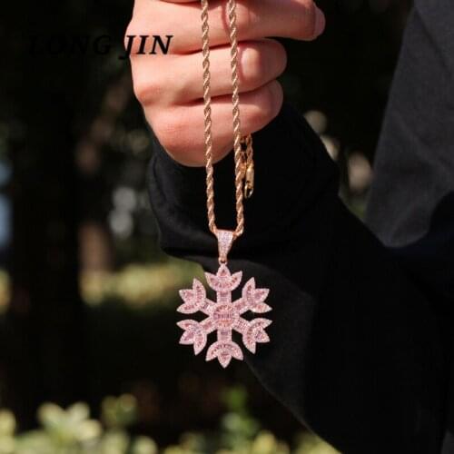 Europe And The United States Explosion Models Pink Zircon Snowflake Hip Hop Rap Necklace Festival Creative Best Gift Jewelry