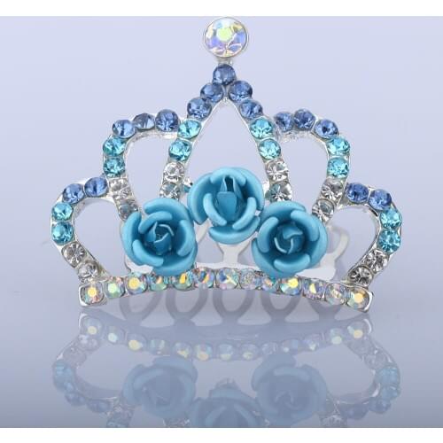 Mini Cute Rose Flower Crystal Princess Crown Hair Comb Birthday Party Tiaras For Girls Kids Hair Clip Jewelry Accessories