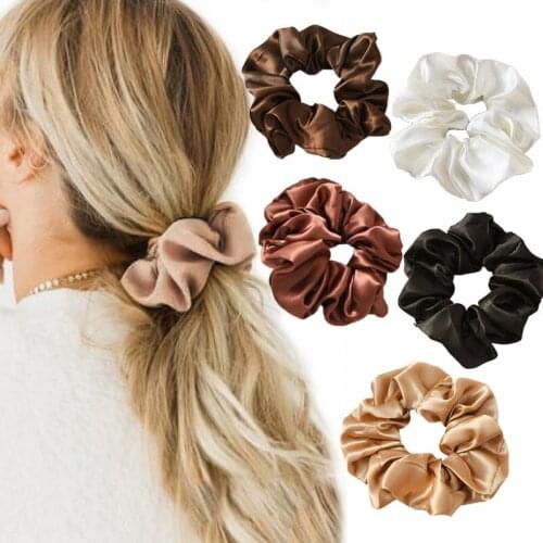 Women Silk Scrunchie Elastic Handmade Multicolor Hair Band Ponytail Holder Headband Hair Accessories 1PC Satin Silk Solid Color