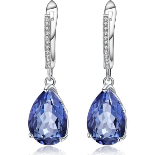 GEMS BALLET 925 Sterling Silver Water Drop Earrings for Women 10.44Ct Natural Iolite Blue Mystic Quartz Gemstone Fine Jewelry