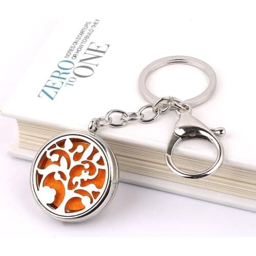 7 Designs Stainless steel Perfume Keychain for Womens Trendy Keyring Jewelry Tree of life ,Snowflake,Love,Owl Perfume Keychain