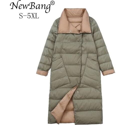 NewBang 4XL 5XL Wonmens Long Down Jackets Thcik Warm Feather Jackets Double Side Reversible Lightweight Coats