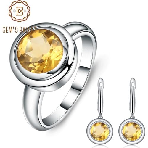 GEMS BALLET Natural Citrine Classic Jewelry Set 925 Sterling Silver Earrings Ring Set For Women Wedding Gift Fine Jewelry New