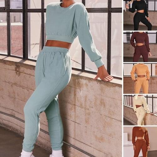 2 Piece Training Yoga Running Set Womens Spring Autumn Tracksuit Loose Pullover+Pant Sport Suit Sportswear Fitness Workout Set