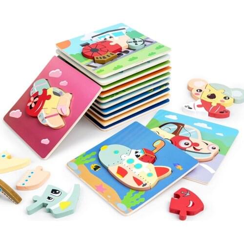 1PCS Wooden 3D Puzzles Baby Toy Educational Toys For Children Montessori Toy Cartoon Animals Montessori Materials Learning Toys