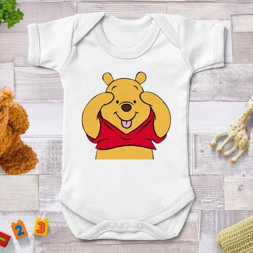 Baby Rompers Newborn Summer White O-Neck Baby Girl Clothes Winnie The Pooh Printed Newborn Jumpsuits Bebe 1PC Outfits