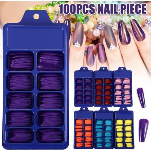 100pcs Professional Nails Candy Color Ballet Nails Long Acrylic Nail Tips 10 Size Press On Nails with Box MPwell