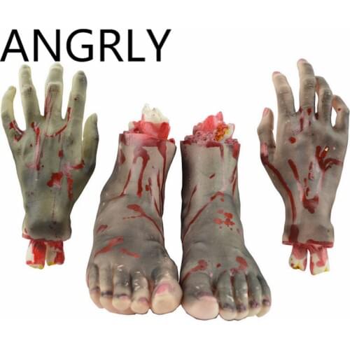 2pcs Halloween Party Prop Haunted House Bar decoration Realistic toy terror bleeding break the arm The broken leg Hand