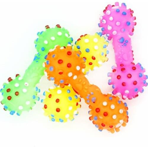 200 Pcs New Arrive Dog Toys Colorful Dotted Dumbbell Shaped Dog Toys Squeeze Squeaky Faux Bone Pet Chew Toys For Dogs