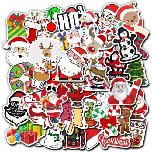 50pcs Kawaii Christmas Decoration Santa Claus Stickers Toys for Laptop Suitcase Notebook Luggage Decor Children Christmas Gifts