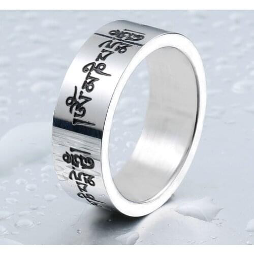 Beier new store 316L Stainless Steel ring Om mani padme hum Mantra Buddhism symbol Ring jewelry LLBR-R072R