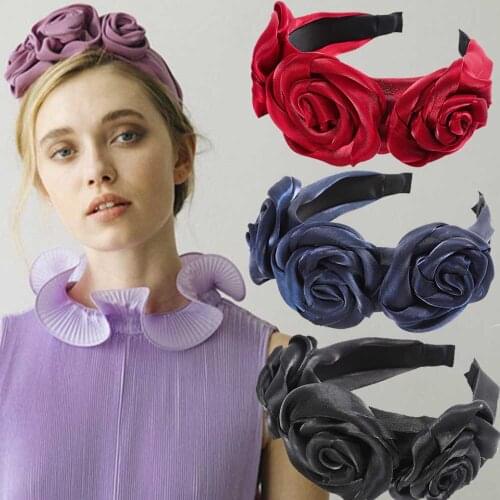 Big Rose Flower Hair Bands Headbands Girls Women Fabric Solid Color Bezel Hair Hoop Hair Crowns Fashion Wedding Hair Accessories