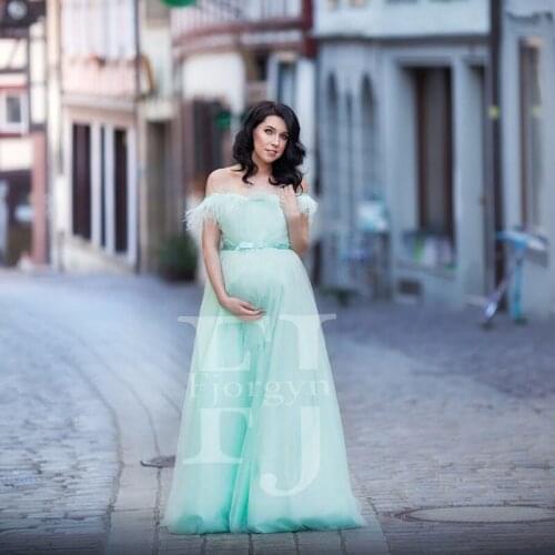 Elegant Blue Tulle Maternity Dress for Photo Shoot Off the Shoulder Fluffy Tulle Photography Women Dress for Baby Shower Gowns