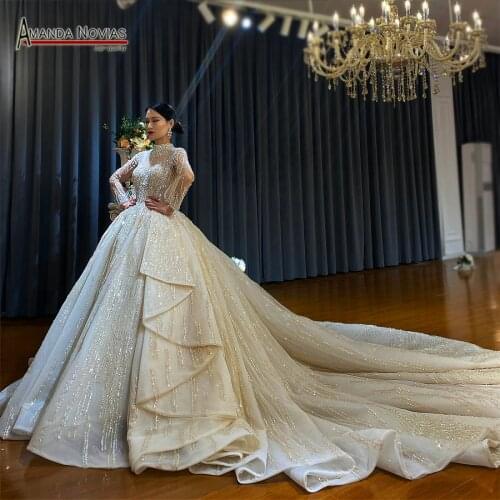 Elegant High Neckline Wedding Dress With Long Sleeves New Designs