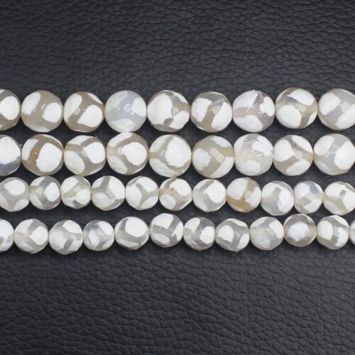 Faceted White Fushou 8/10mm Dzi agates Round Beads 14.5"For DIYJewelry making! Mixed wholesale for all items