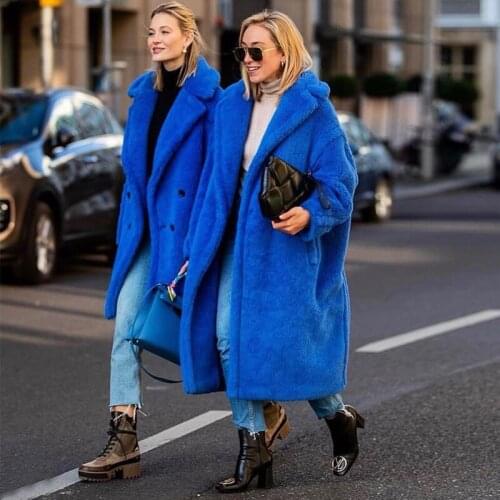 High Street Fashion Teddy Bear Coat Stylish Women Winter Outwear Merino Fur Oversize Jacket