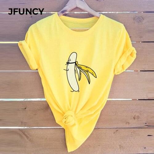 JFUNCY Banana-Man Print New T Shirt Women Short Sleeve Loose Tshirt Woman Summer Cotton Tee Shirts Plus Size Female Tops Mujer