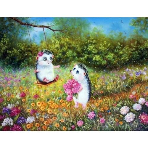 JMINE Div 5D Hedgehog garden Flower Tree Full Diamond Painting cross stitch kits art Animal 3D paint by diamonds