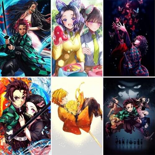 Demon Slayer Art Picture Diamond Kimetsu No Yaiba Painting 5D Japan Anime Full Square Drill Embroidery Cross Stitch Wall Sticker