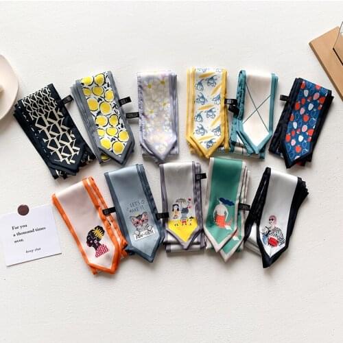 KOI LEAPING Aesthetic printing long silk scarf female Literary hair decorative scarf headband tie wrist strap bag belt Hair tie
