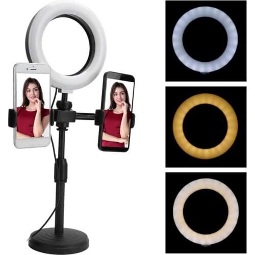 Selfie Ring Light with Cell Phone Holder Desktop Selfie Ring Light with Stand Dimmable for Live Stream Makeup Photography Selfie