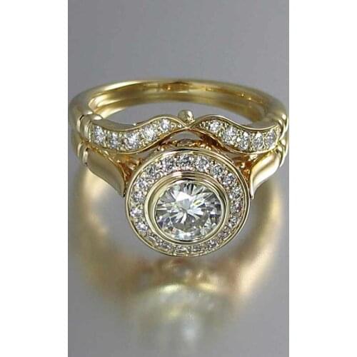 CAOSHI 2Pcs Gorgeous Golden Color Wedding Ring Set for Couples Exquisite Womens Jewelry Set Engagement Cocktail Party Hot Sale