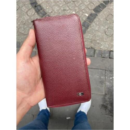 Karali Leather Phone Compartment Burgundy Zipper Genuine Leather Wallet