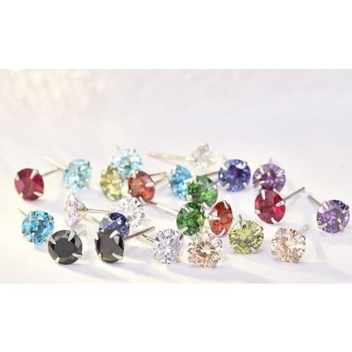 1 Set Colourful Earrings Royal Blue Black Green Tiny Earrings 925 Zirconia Crystal Small Earings Stone For Women Stud Earrings