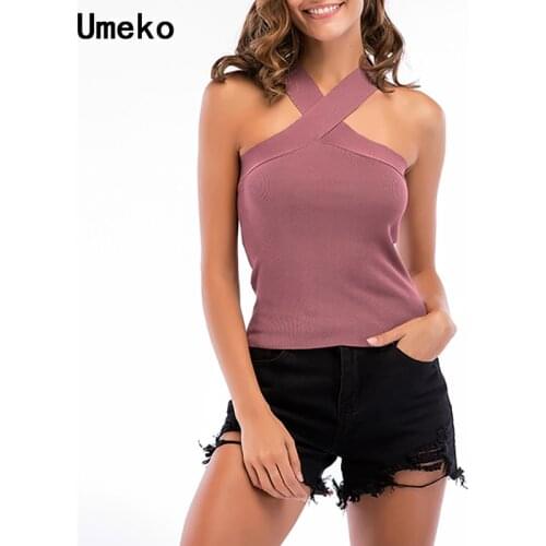 Women Tank Top Halter Cross Solid Knitted Tube Sleeveless Bodycon Sexy Slim Outwear White Female Summer Tops Fashion 2019