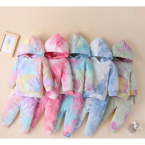 Menoea 2021 Autumn Newborn Baby Boy Girls Clothes Long Sleeve Tie Dye Print Hoodies Pants Toddler Kids Children Tracksuits Set