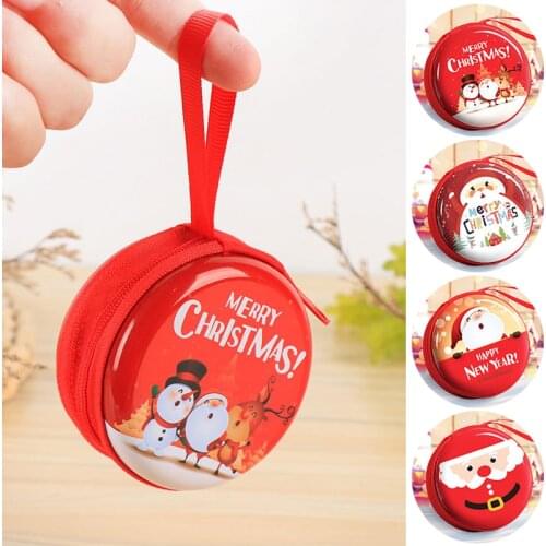 MINI Cartoon Xmas Candy Bag Purse Tinplate Coin Wallet New Year Child Gifts Christmas Decoration Candy Bag Purse Wallet