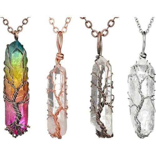 Fashion Hexagonal Column Quartz Necklaces Pendants Vintage Natural Stone Bullet White Crystal Necklace for Women Girl Jewelry