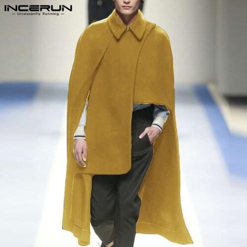 Tops 2021 Mens Coats Long Sleeve Trench Ponchos Casual Fashion Streetwear 2021 Stylish Irregular Outerwear Cloak S-5XL INCERUN