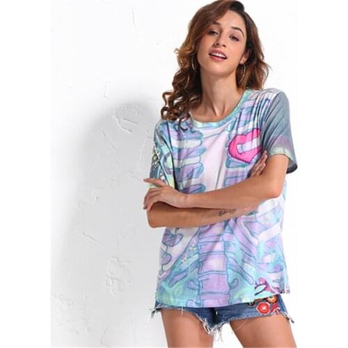 NEWDISCVRY 2020 Summer Women Novelty Skeleton Printing T Shirt Lady Street Harajuku Loose Short Sleeve Comfortable Party Tees