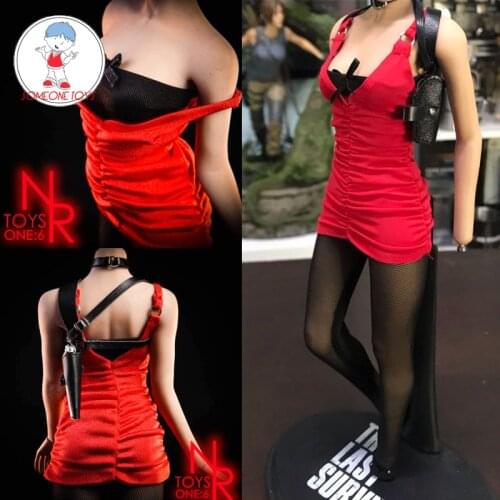 1/6 Female Zombie Hitman Ada Wong red dress Silk stockings gun belt For 12 inch TBLeague Figure Body Jiaou dolls
