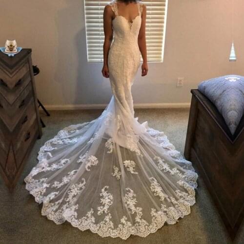 Charming Long Mermaid Wedding Dresses Sweetheart Lace Appliques Hollow Back Bridal Gowns Custom Made