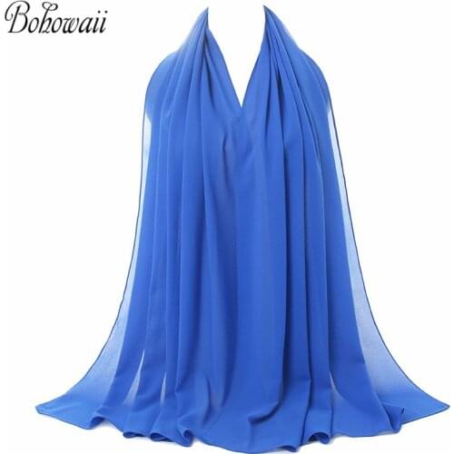 BOHOWAII Plain Hijabs Hair Scarf Pareo Bubble Chifon Bandana Hijab Femme Musulman Summer Pashmina Women Sjaals Voor Dames