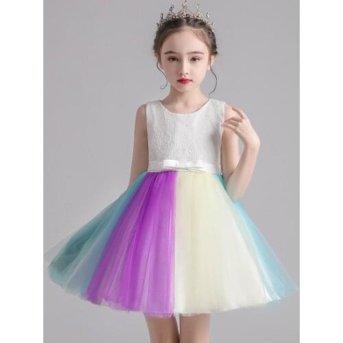 Girls dress clothes kids girl rainbow dress children summer gauze fluffy princess dress party little girl costumes high quality