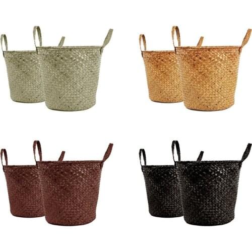 Handmade Woven Storage Basket Folding Clthoes Laundry Basket Straw Wicker Rattan Seagrass Belly Garden Straw Storage Bucket