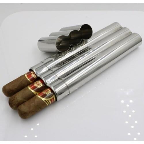 Hot sale Stainless steel 3 in 1 cigar tube portable pipe holder tools metal travel cigar case outdoor pocket cigar box