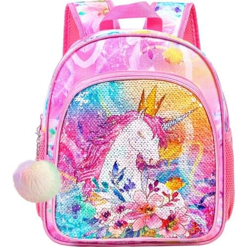 Toddler Backpack, 12.5 inch Unicorn Sequin Bookbag for Girls