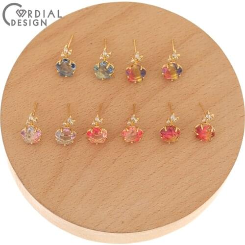 Cordial Design 30Pcs 8*14MM Jewelry Accessories/CZ Earring Findings/DIY Making/Flower Shape/Hand Made/Crystal Earrings Stud