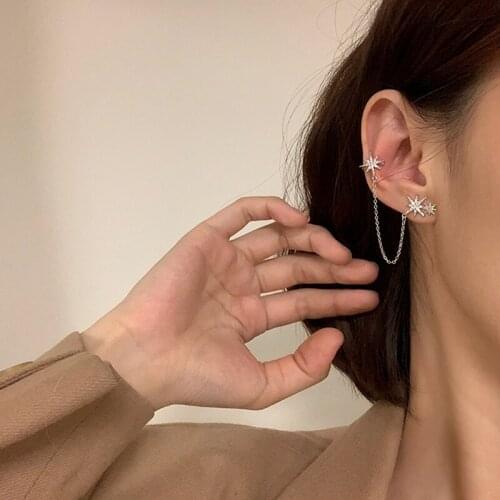 Luckydays 1 PCS Fashion Korean Zircon Ear Cuff Clip Earrings For Women Wedding Jewelry Romantic Snowflower Earcuff