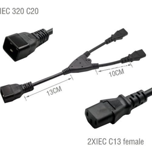EC 320 C20 Male to 2 x C13 Female Y Splitter Cable ,C13 C20 Power Cord Server UPS Power Cable,32CM