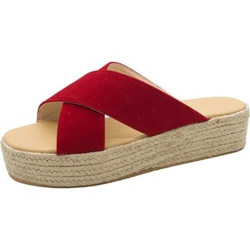 Slippers Womens outer wear sandals cross-flip flops large size non-slip straw weave design street beach shoes 2020 summer new