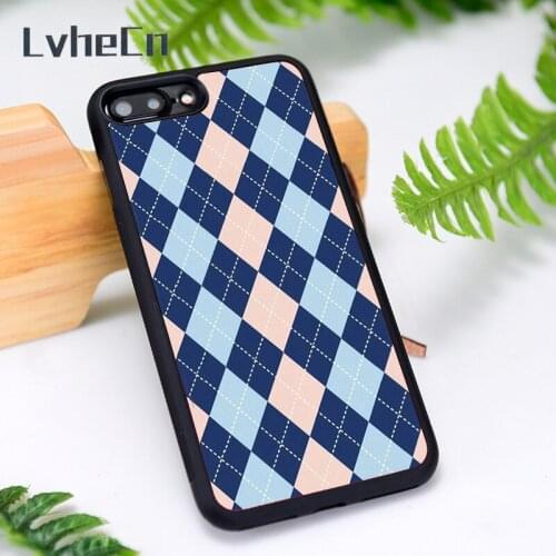 LvheCn Silicone Rubber Phone Case Cover for iPhone 6 6S 7 8 Plus X XS XR 11 12 Mini Pro Max Plaid Checked Blue Pink
