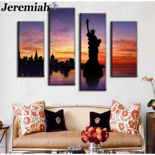 Nordic Statue of Liberty Canvas Painting Architectural Poster Wall Painting In The Sunset 4 Pieces of Modern Home Decoration